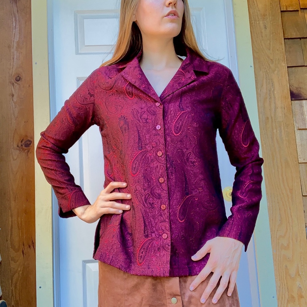 Red Paisley Tapestry Button Up Shirt